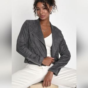 NWT!! Lulu's faux/vegan suede moto jacket, charcoal gray, washable, lined, Mediu